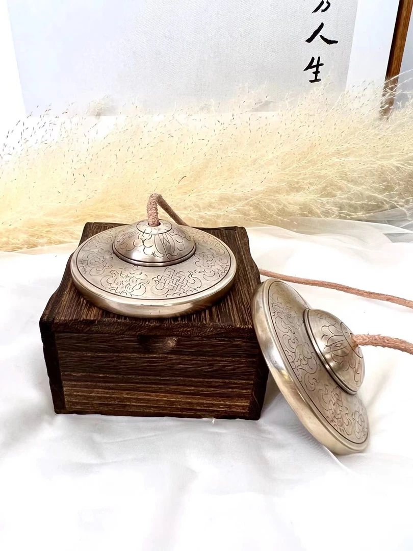 尼泊尔丁夏 碰铃 纯手工雕刻 白铜全手工茶道