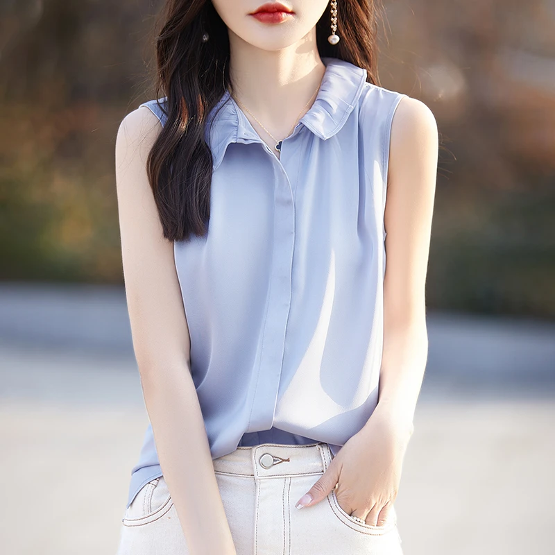 鄂尔多斯市产夏季新款衬衫100%桑蚕丝上衣时尚内搭薄款纯色针织衫