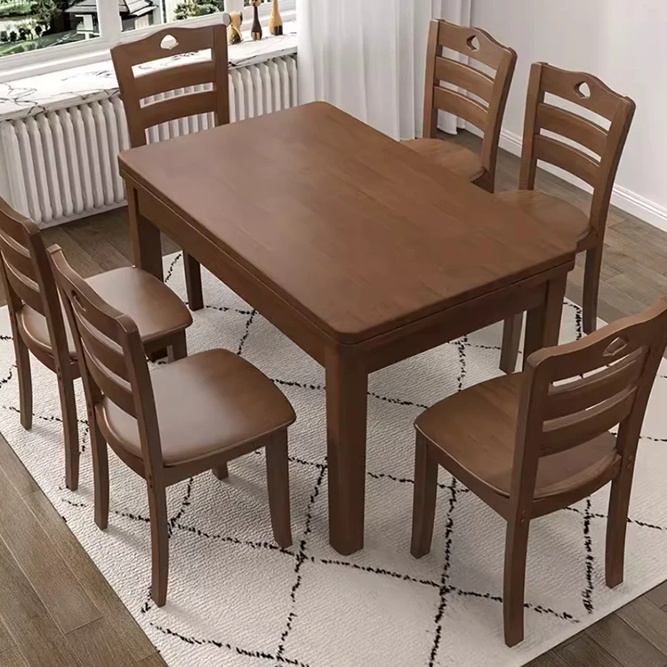 全实木小户型长方形餐桌家用简约1.2米原木西餐台4-6人饭桌椅组合