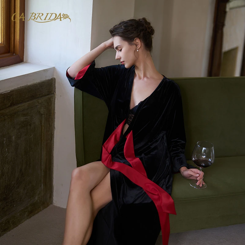 CA BRIDA【晨间巴黎】秋冬法式气质大码长袖性感新娘女士长款晨袍