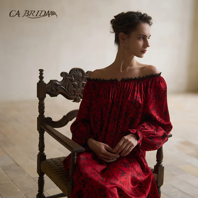 CA BRIDA【法兰西玫瑰】秋冬蕾丝气质宫廷酒红色结婚礼服长袖睡裙