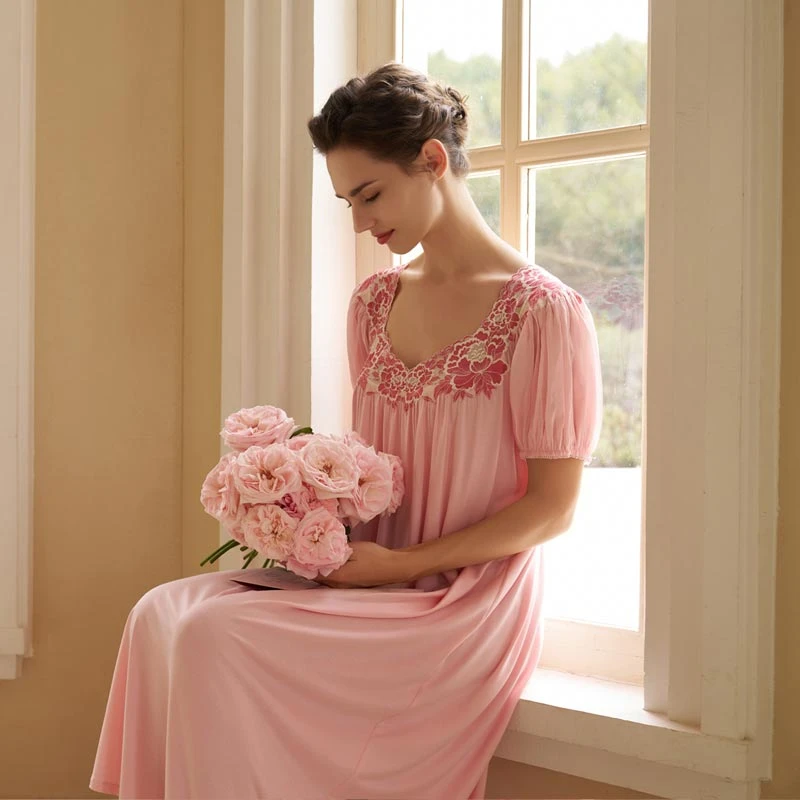 CA BRIDA【芍药轻语】春夏女士蕾丝宽松大码甜美公主风长款睡裙