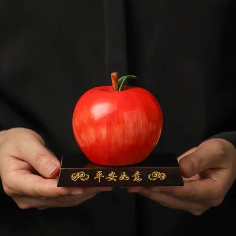 陶瓷茶宠摆件中式仿真苹果客厅高档手工便携茶道摆设茶玩车载工艺