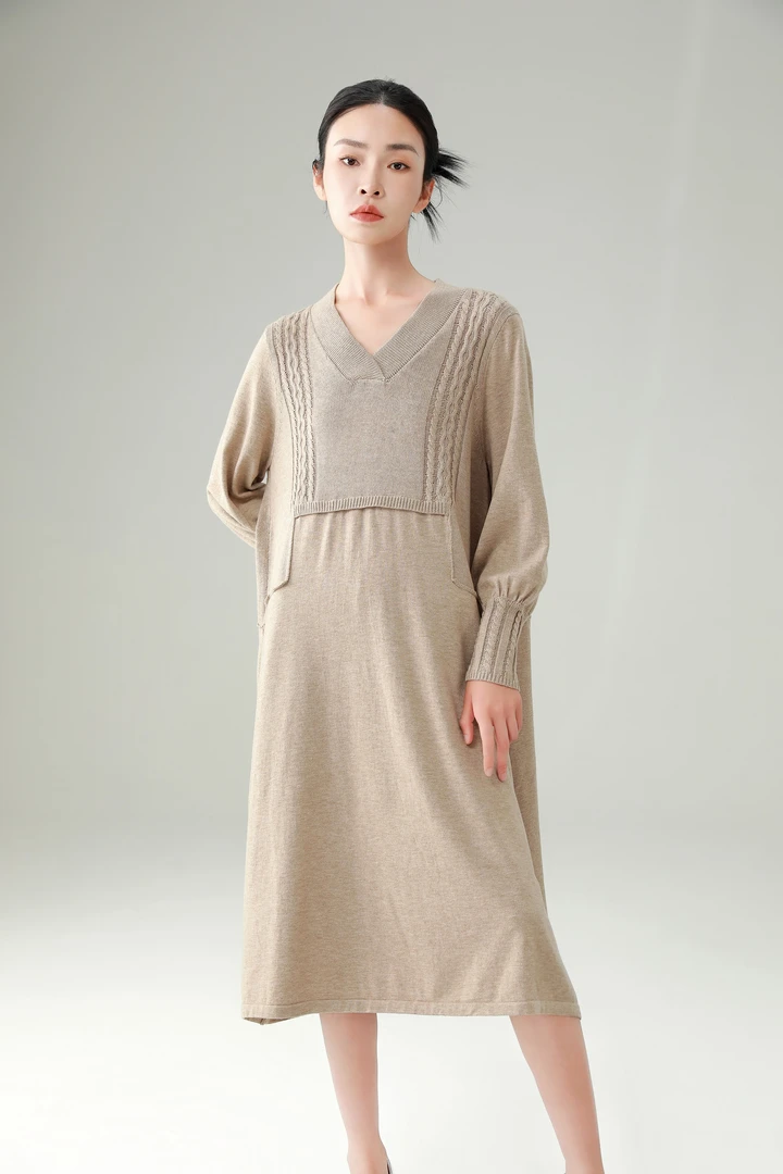 【今彩家】 58698 驼色 高端定制时尚连衣裙