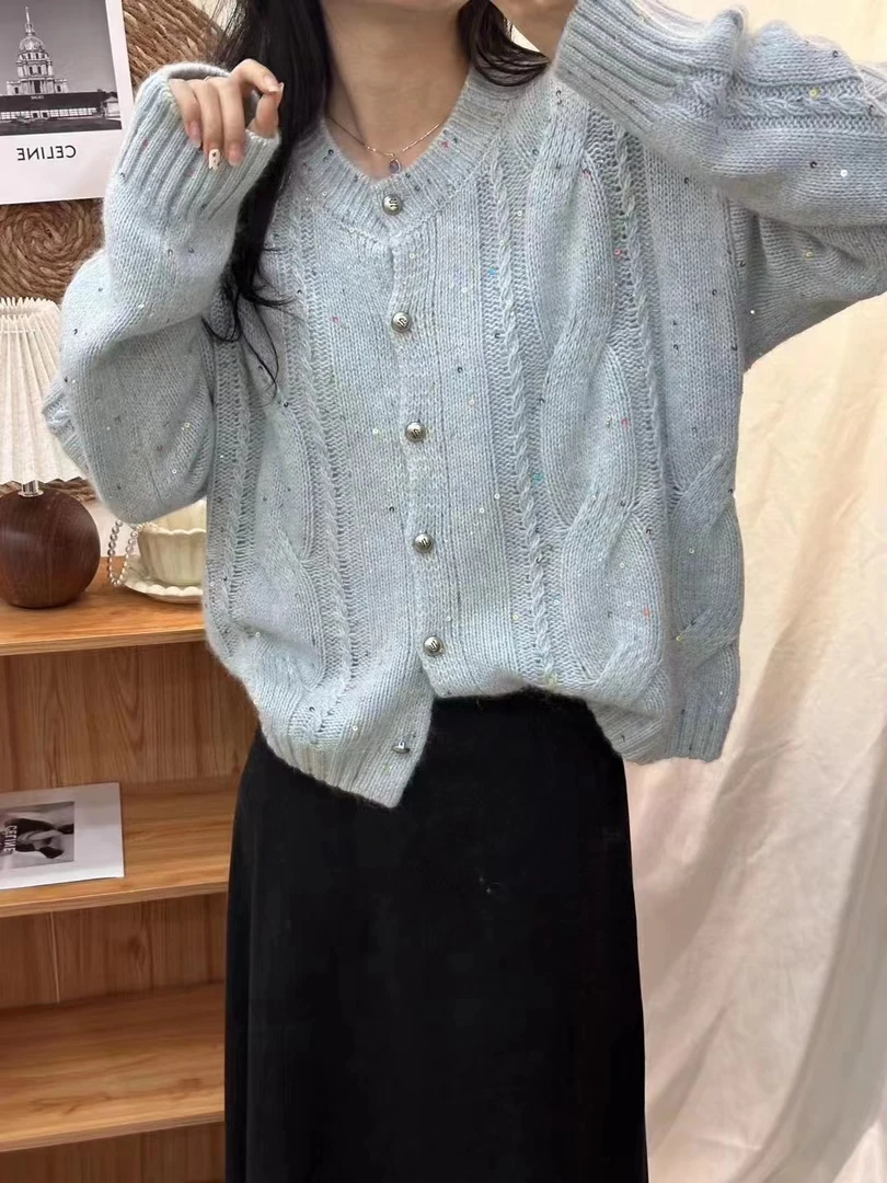 韩版秋冬季新款时尚百搭慵懒风加厚针织衫 200-299ins温柔