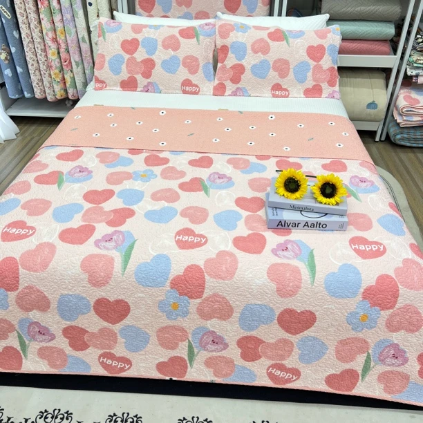 双面斜纹纯棉三件套加厚三层绗缝亲肤透气床盖