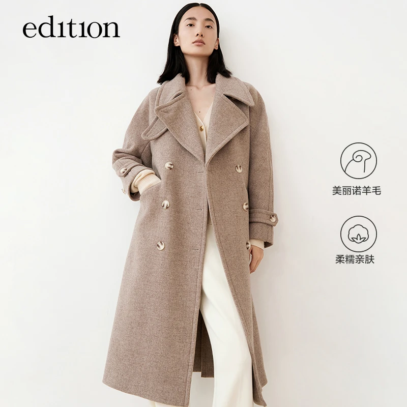 edition风衣式翻领双面呢大衣外套女冬长款美丽诺羊毛#EBA4OVCT05
