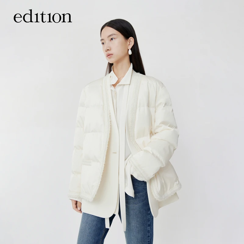 edition羽绒服女冬款小香风拼接假两件鹅绒服保暖外套#EBC4EINT11