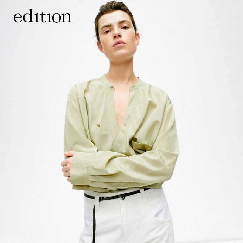 【商场同款】edition夏款交叠绑带丝棉宽松衬衫#EBD2TOP023