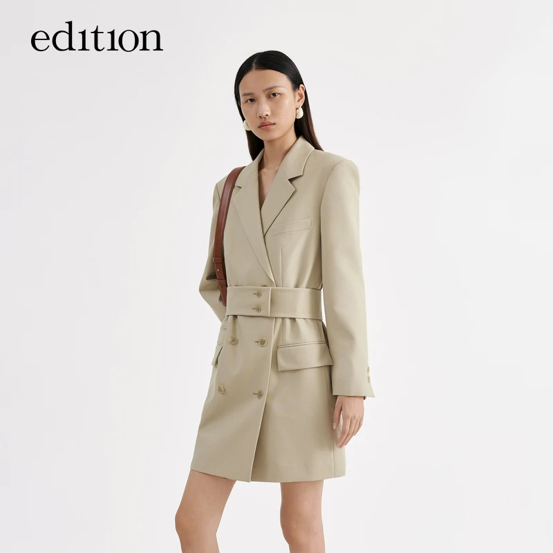 edition款绑带收腰羊毛西装连衣裙女时尚通勤风#EBC1DRST19