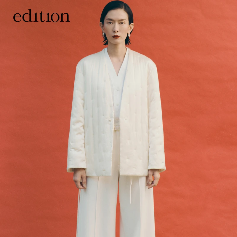 edition款棉服女桑蚕丝绣花裥棉外套配腰绳中式#EBC4COTT21