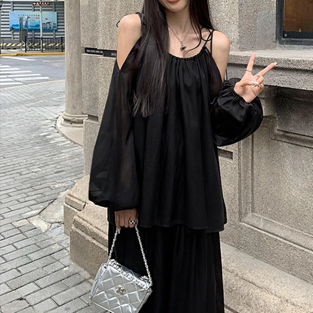 【似梦套装】YANJIN黑色时尚套装 衣服+阔腿裤103cm+口袋显瘦套装