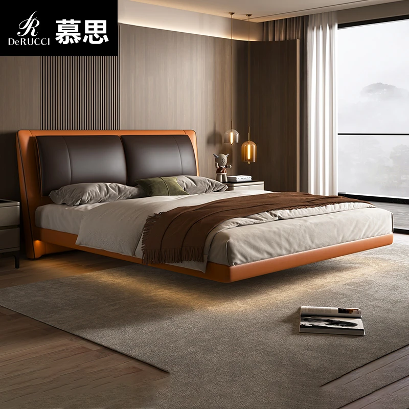 慕思皮床现代简约轻奢婚床软包床大床小蛮腰027K（床架）