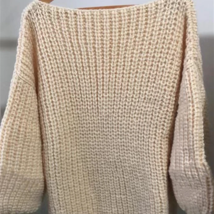 2023春秋新款网红款米色休闲马海毛宽松慵懒大版毛衣套头衫针织衫