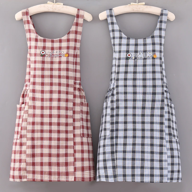 时尚加肥交叉肩带围裙棉布透气厨房做饭防油污耐脏韩版工作服印字