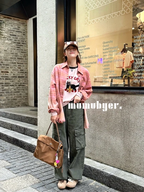 MUMUBYER·“浓缩美式”复古咖啡调渐变格子手撕流苏边衬衫