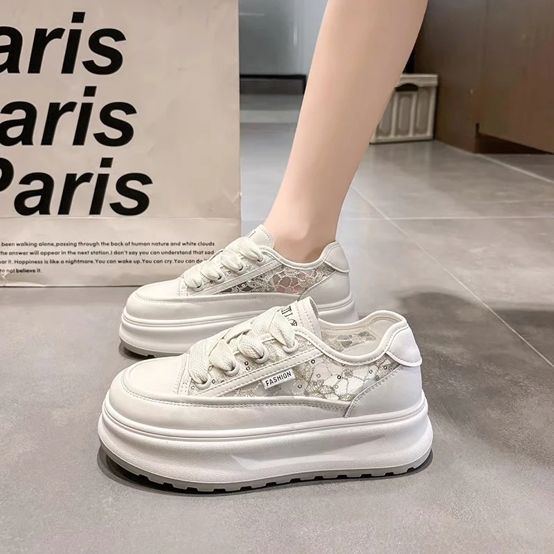 【清仓】百搭国风印花透网系带低帮厚底夏季休闲鞋