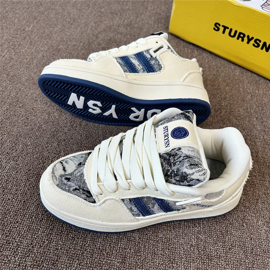 牛仔蓝小众复古港风厚底面包鞋男ins潮流百搭情侣运动休闲滑板鞋