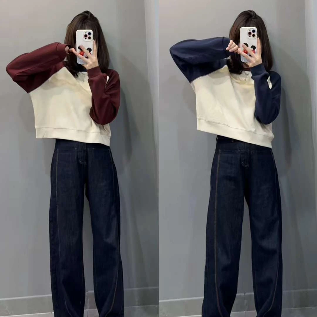 TY5 【红蓝配】美式显瘦显高插肩撞色卫衣（衣长52）