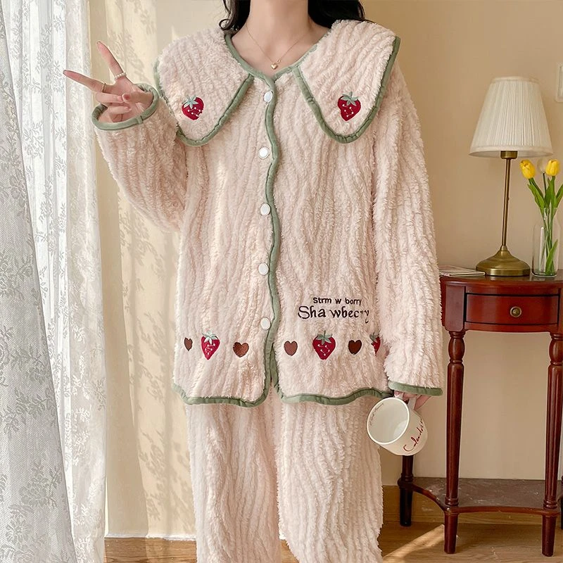 秋冬季加厚法兰绒月子服产后喂奶哺乳衣珊瑚孕妇睡衣家居服