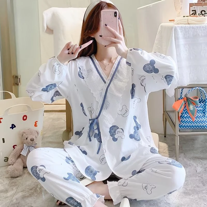 月子服孕妇睡衣长袖大码哺乳春秋家居服吸汗吸汗透气喂奶产后韩版