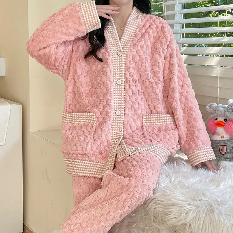 秋冬加厚开衫提花绒孕妇睡衣法兰绒产妇哺乳衣喂奶月子服