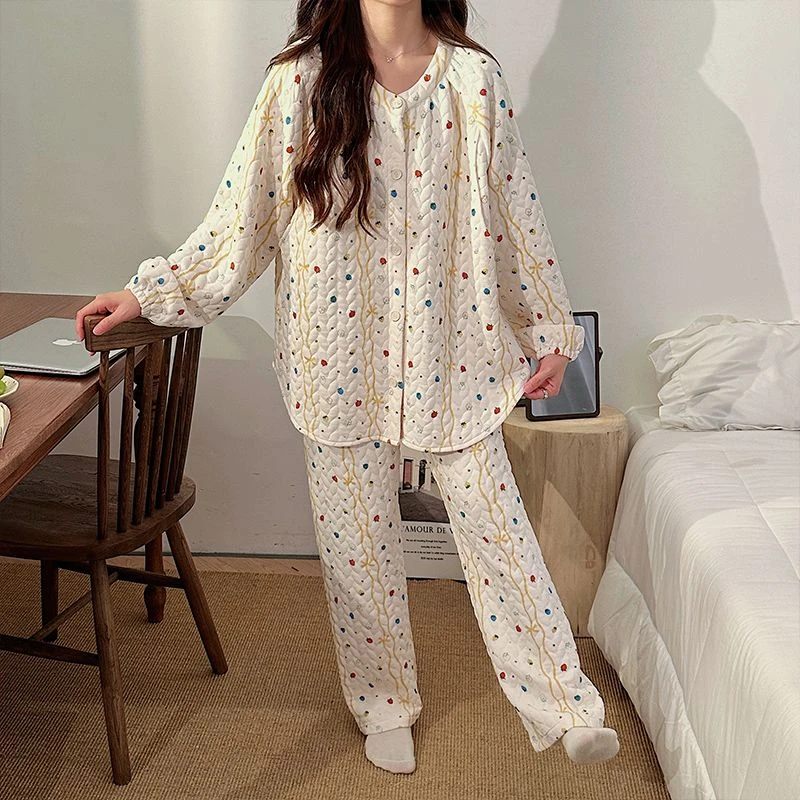 空气棉月子服春秋产后加厚夹棉10月份冬季款哺乳孕妇睡衣家居套装