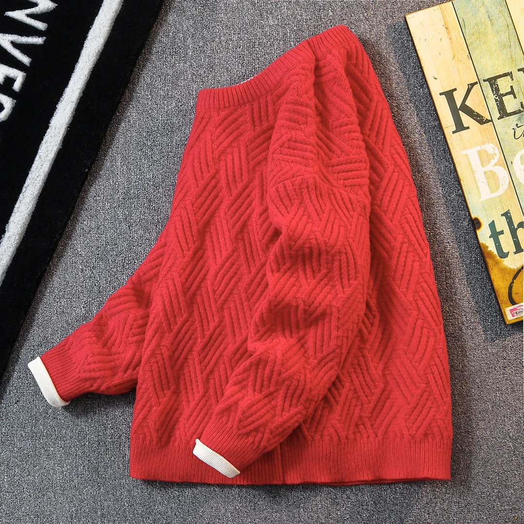 红色新年本命年毛衣男秋冬潮流宽松个性民族风百搭针织衫外套线衣