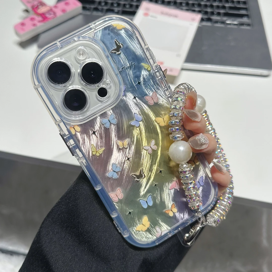 适用于苹果15PROMAX华为PURA70红米K70晕染蝴蝶ins防摔手机壳