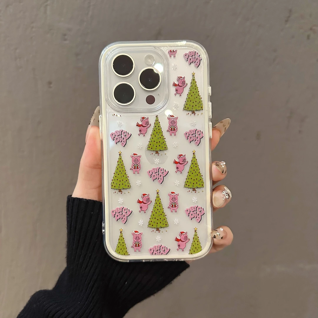 适用苹果16PROMAX华为MATE60华为P70创意圣诞树小猪炫彩手机壳
