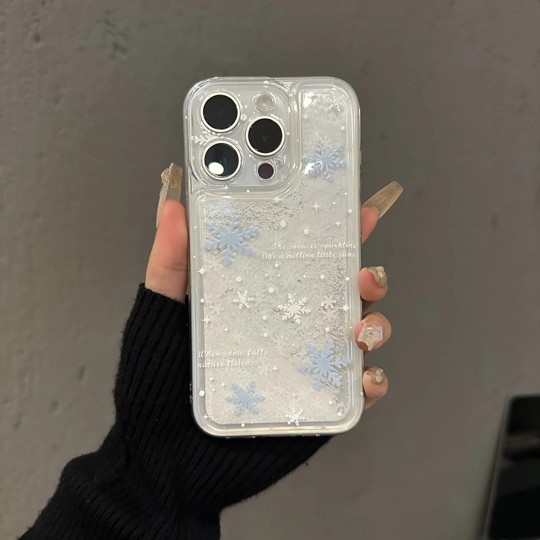 流沙雪花适用苹果16PROMAX华为MATE60新款小米14英文雪花手机壳
