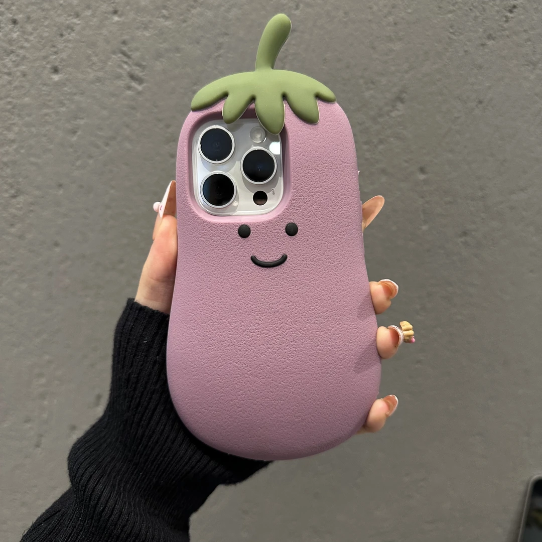 适用苹果16PROMAX华为MATE60新款p70创意趣味立体茄子ins手机壳