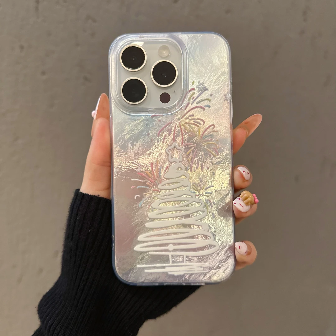 适用苹果16PROMAX华为MATE60创意红米K70烟花圣诞树漩涡手机壳