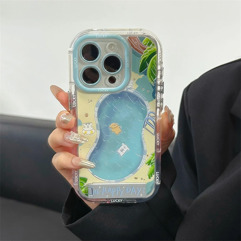 适用于苹果15PROMAX华为PURA70红米K70度假泳池小狗防摔手机壳