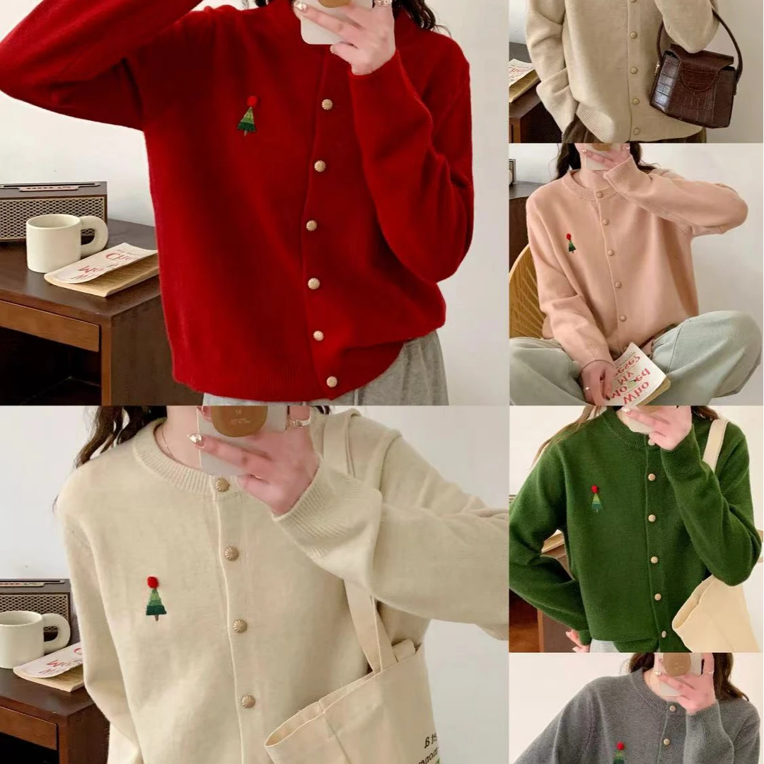 米朵 春款小树韩版开衫网红时尚百搭宽松圆领