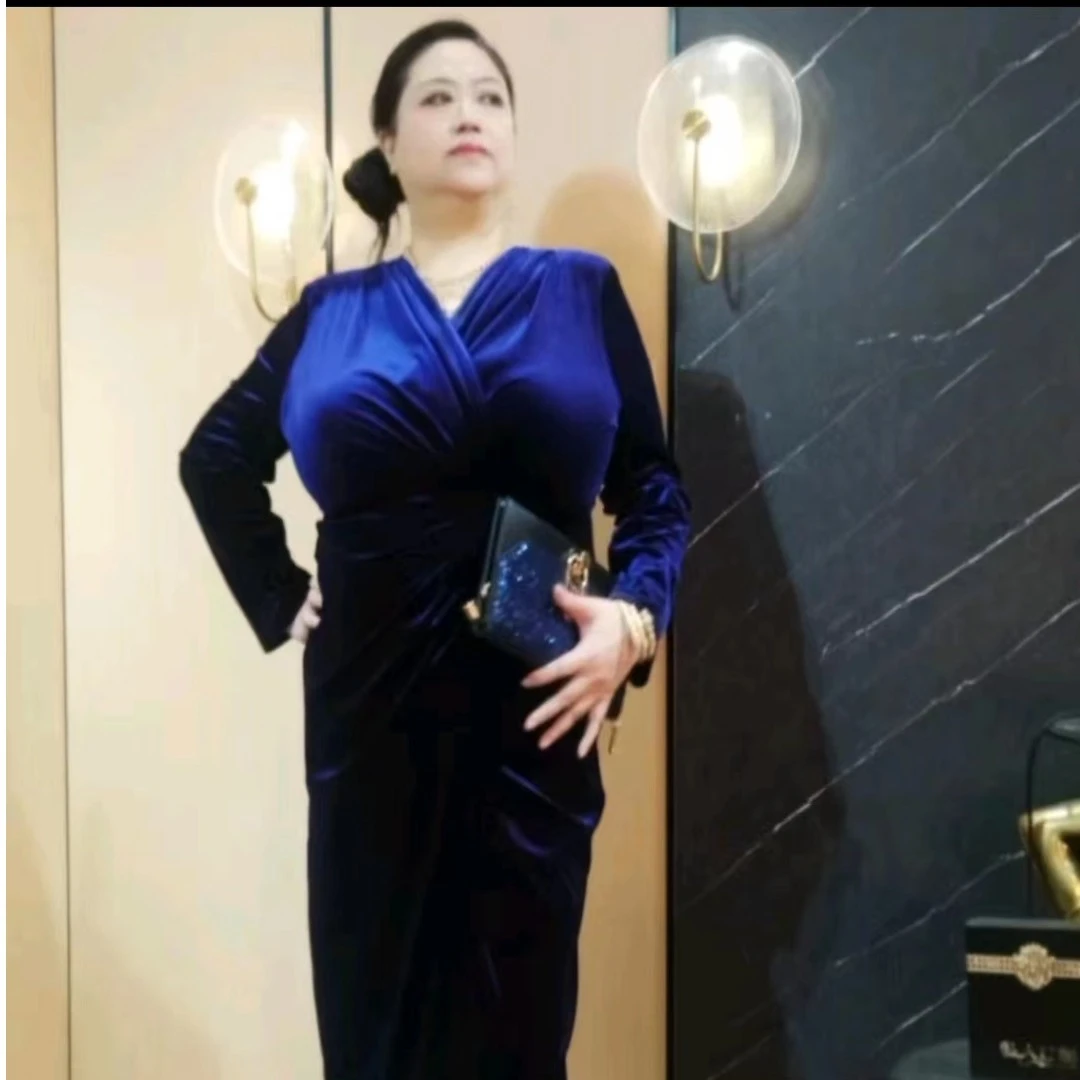 NS60H3119【星空蓝】新款时尚丝绒显瘦气质连衣裙