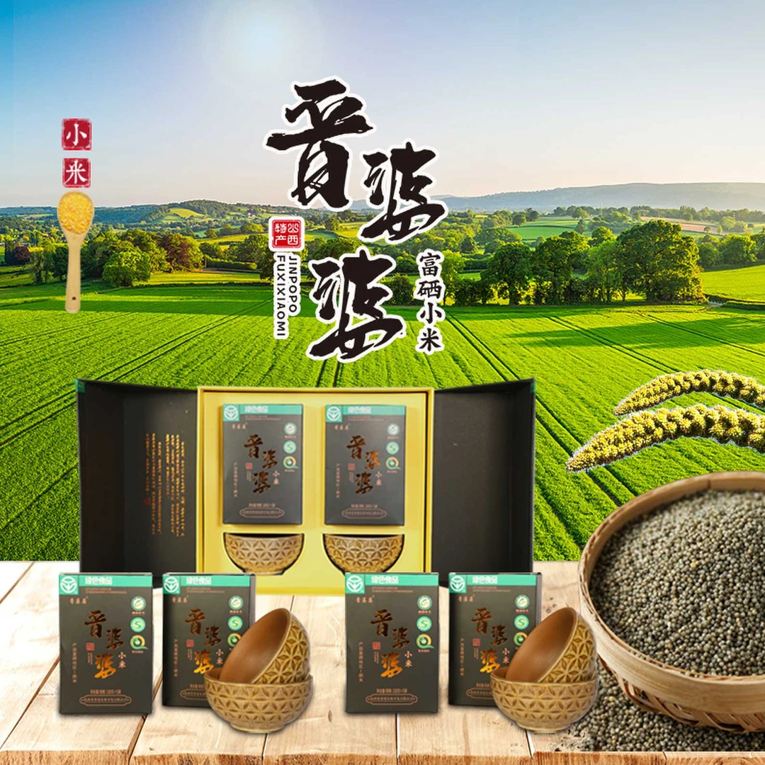 晋婆婆山西特产晋婆婆富硒黑小米100g*10+富硒碗*2真空包装