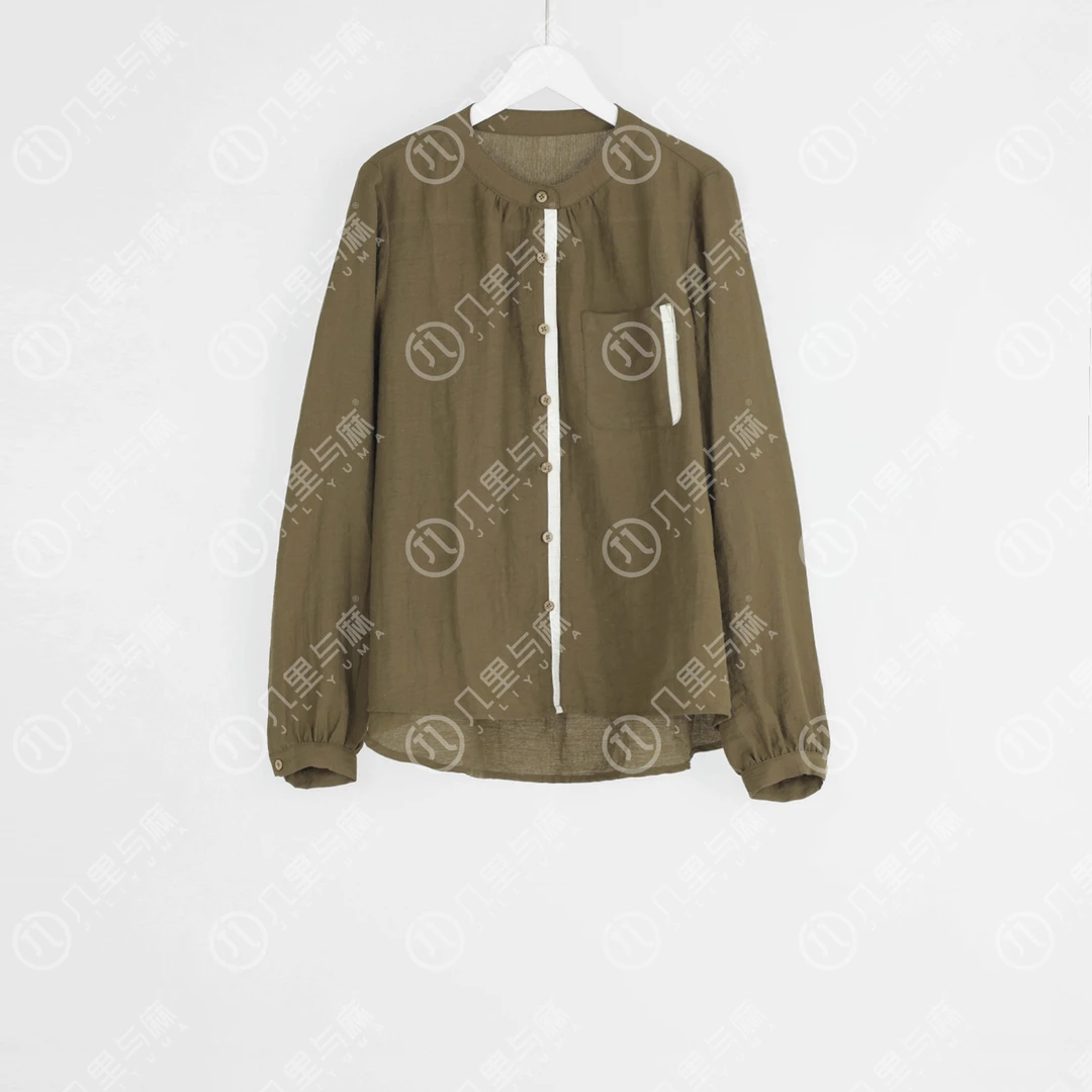 （几里与麻）有翡-设计感文艺休闲圆领衬衫衣长68胸围110 1071545