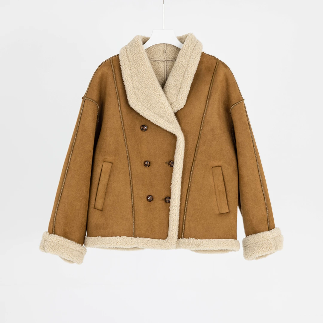 （几里与麻）纯色休闲厚款百搭毛呢短外套 衣长62 胸围116 124304