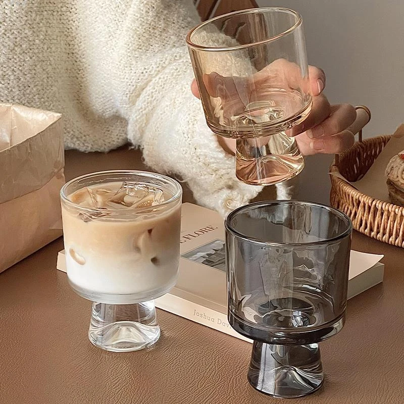 2024网红餐厅玻璃杯高脚冷饮杯果汁气泡杯咖啡杯ins韩风