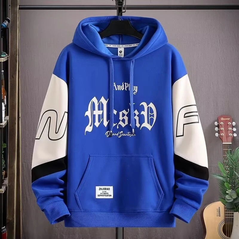 青少年春秋款长袖卫衣男孩初中学生宽松连帽上衣大童帅气运动T恤