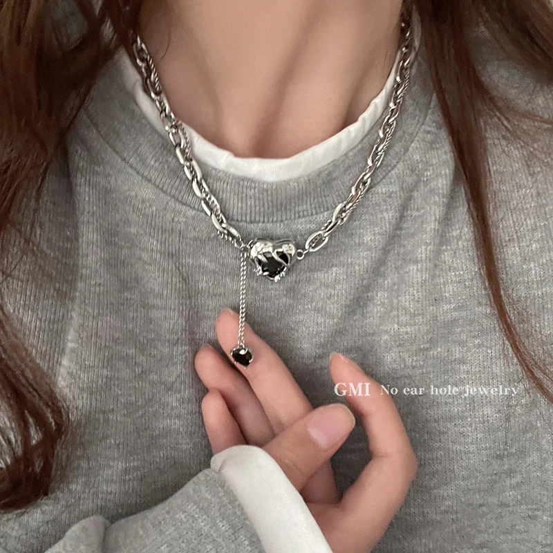 爱心锆石卫衣项链女新款秋冬季小众高级配饰搭配毛衣链