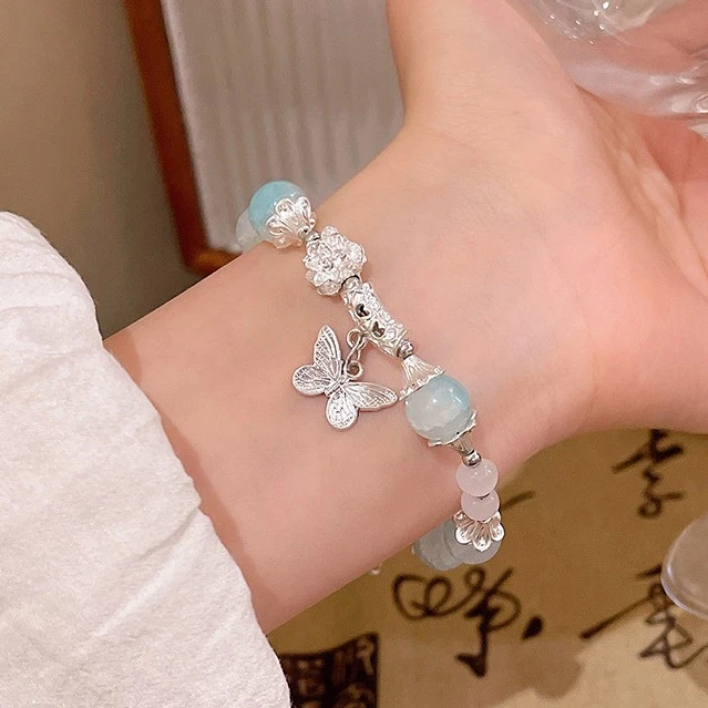 合金手链 渐变爆花琉璃串珠ins小众设计蝴蝶轻奢手饰高颜值手链