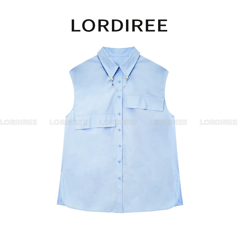 【LorDiree】2023新款设计气质休闲无袖纯色女装衬衫L23040707