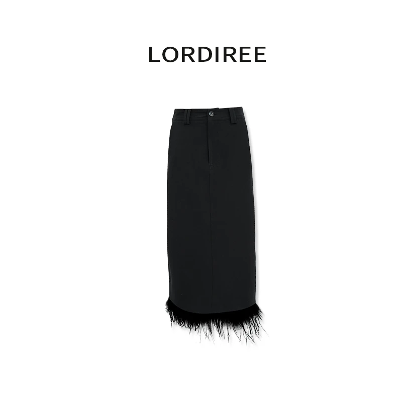 【LorDiree】2023秋季新款气质休闲轻奢黑色仙子毛半身裙L23052502