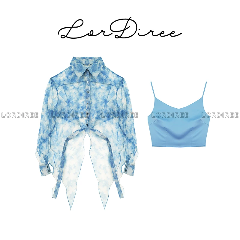 【LorDiree】2023新款夏季牛仔蓝色扎染防晒衬衫套装L23050605