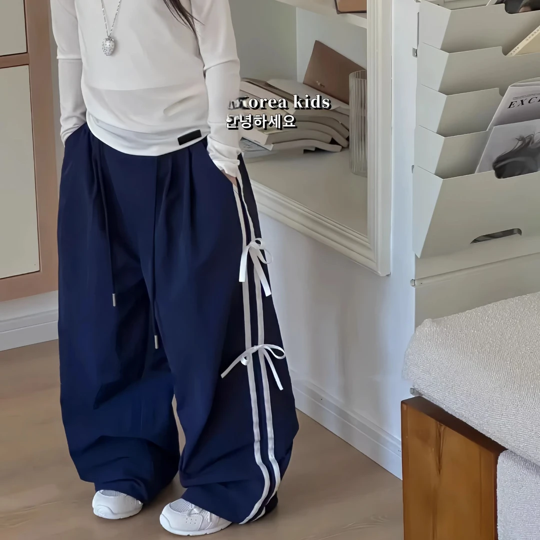 韩国童装女童裤子秋季新儿童运动裤中大童洋气百搭长裤侧边蝴蝶结