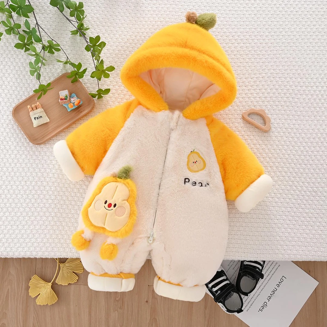 宝宝保暖连体衣儿童女童幼儿新生儿连帽加厚女宝秋冬季冬款