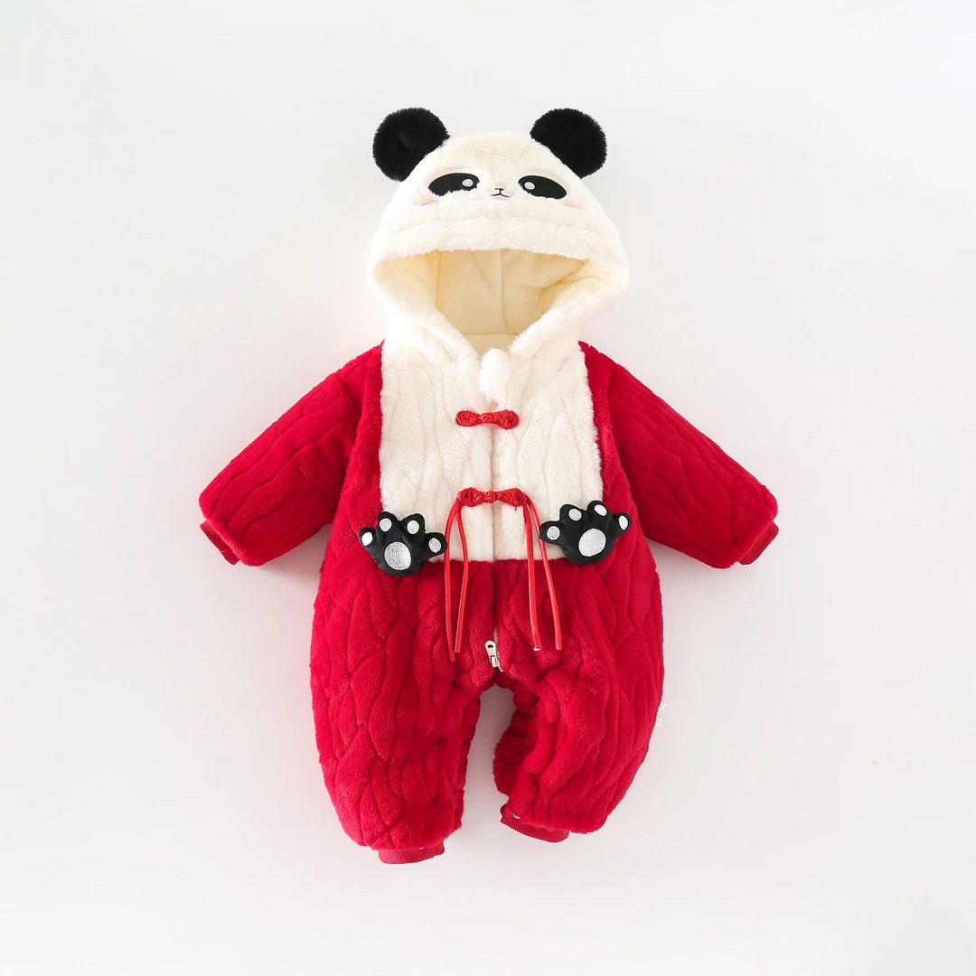 贝乐咿婴儿衣服外套冬装哈衣加绒夹棉保暖宝宝毛茸茸婴儿连体衣