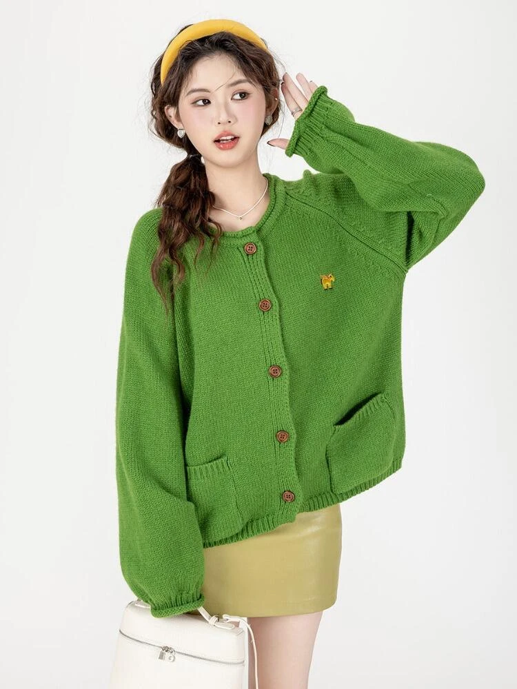 小马刺绣松弛感毛衣开衫